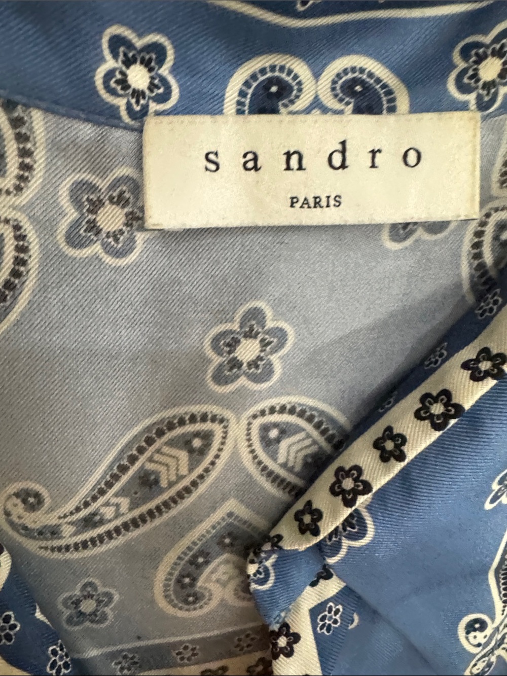 Sandro Blue Paisley Drop-Waist Long-Sleeve Women's Dress - Picture 13 of 16